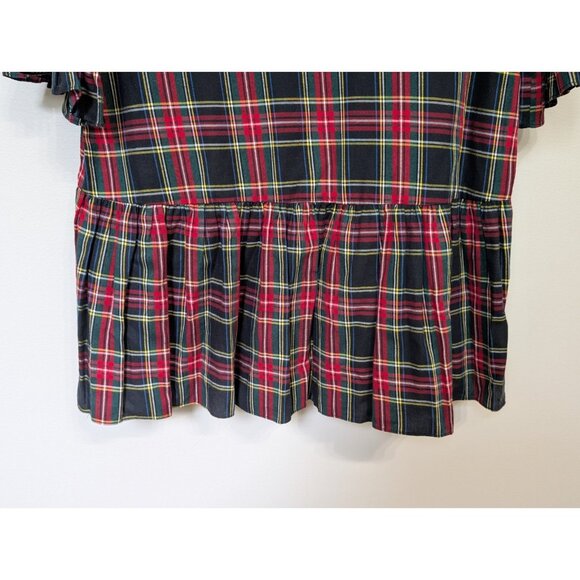 LaRoque Orginal Tartan Print Peplum Ruffle Short Sleeve Top Sz L Preppy Holiday - Picture 4 of 9